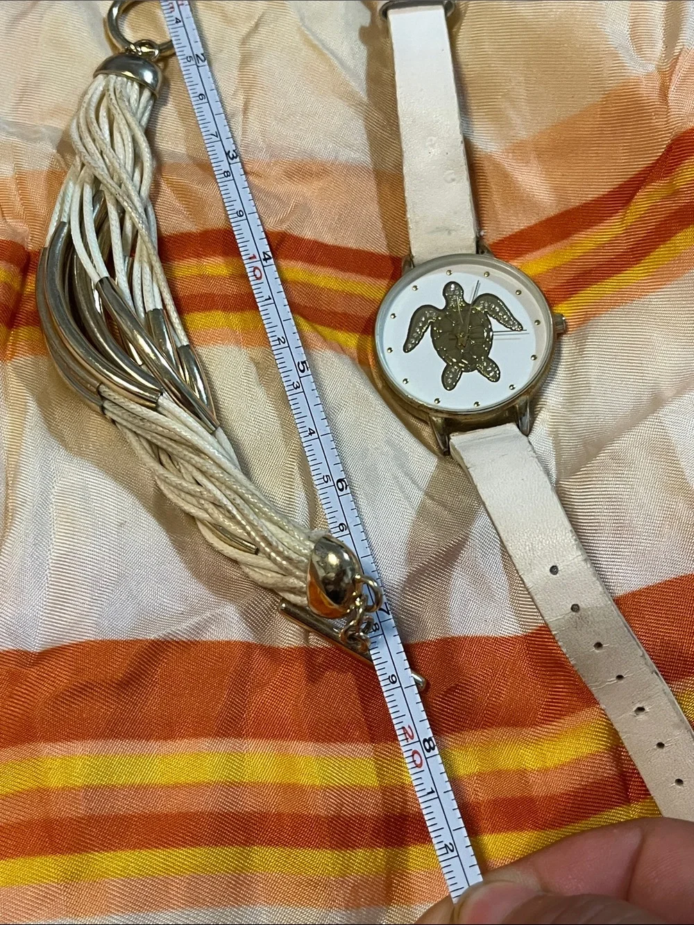 White Turtle Dial Women’s Watch with Coordinating Tassel Bracelet